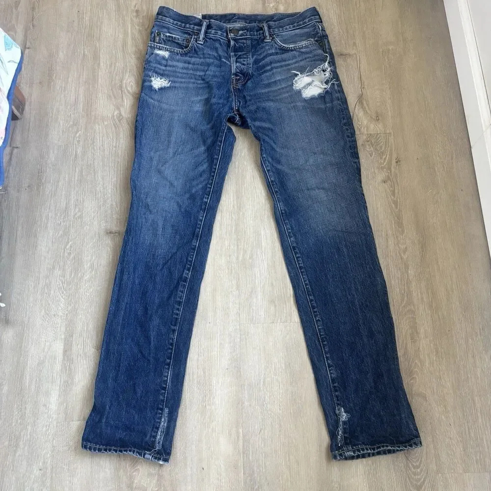 Abercrombie & Fitch Skinny Jeans Mens 32x32 Med. Wash Button Fly Distress